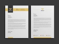 two letterheads with yellow accents on them