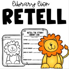 a book with an image of a lion next to it and the words library lion retell