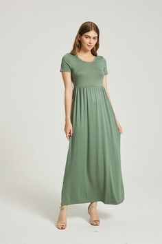 Easy and casual everyday dress, you can't go wrong with this one. Material : 100% Rayon Color: Sage Side pockets Solid Color Maxi Dress With Pockets For Day Out, Solid Maxi Dress With Pockets For Day Out, Summer Short Sleeve Solid Color Maxi Dress, Summer Maxi Dress With Short Sleeves In Solid Color, Summer Maxi Dress With Pockets For Day Out, Casual Maxi Dress With Pockets For Vacation, Casual Dresses In Relaxed Fit For Daywear, Casual Cotton Dresses With Pockets, Casual Solid Color Dresses With Pockets