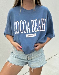 The perfect tee for your collection! Meet the Cocoa Beach Tee ✨ model is 5’3 and 115 pounds wearing a size Large for a more oversized fit 💖 Beach Season Graphic Tee, Beachy Oversized Tees, Beachy Relaxed Fit T-shirt For Beach, Beach Graphic Crew Neck T-shirt, Soft-washed Graphic Tee For Beach Season, Picnic Skirt, 115 Pounds, Beach Tee, Clothes Making