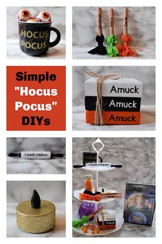 four different pictures with the words simple hoccus pocus diy's on them