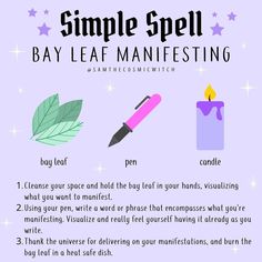 Burn Bay Leaves, Learn Hypnosis, Manifestation Spells, Witchcraft Spells For Beginners, Spells For Beginners, Easy Spells, Wiccan Magic, Witch Spirituality, Magic Spell Book