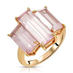 18K EMERALD CUT | PINK QUARTZ RING-Eve Stones Pink Quartz Ring, 14k Rose Gold Ring, Quartz Rose, Pink Quartz, Quartz Ring, Pink Stone, Quartz Stone, Stone Settings, Emerald Cut