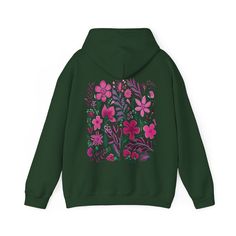 Get fully bloomed in our Pink Flower Hoodie! Perfect for adding a pop of color to your wardrobe. Stay cozy and cute with its soft material and unique floral design. A must-have for any flower child (or hoodie addict)! ♥ We want you to be happy with your item, and for it to bring you joy! If you have any problems with your order or your item, please contact us prior to leaving a review. We will do what we can to take care of you and ensure that you are a happy customer. If you are satisfied, we w Cozy Hooded Hoodie For Spring, Cozy Hooded Spring Hoodie, Pink Casual Sweatshirt With Floral Print, Pink Floral Print Casual Sweatshirt, Casual Pink Floral Print Sweatshirt, Winter Floral Print Hoodie Sweatshirt, Spring Cotton Hoodie With Floral Print, Cute Green Sweatshirt For Spring, Fall Floral Print Hooded Hoodie