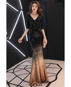 Get 10% off now! Buy ombre sparkly mermaid evening dress vneck with half sleeves at cheap price online. Free stable shipping and pro custom service since 2009. Evening Party Dress Half Arm, V-neck Mermaid Dress For Party Season, Glamorous V-neck Mermaid Dress, Glamorous V-neck Mermaid Dress For Night Out, Evening V-neck Sequined Mermaid Dress, Mermaid Dress Black, Socialite Dress, Long Gowns, Fishtail Dress