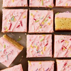 pink frosted squares with sprinkles on top