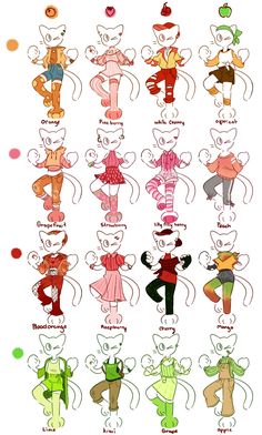 an image of some cartoon characters in different colors