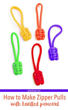 how to make zipper pulls with knotted paracord - step by step instructions