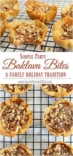 several small pies on a cooling rack with the words simple party bakelna bites