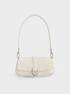 Charles Keith, East West, White Bag, Elegant Style, Sling Bag, Silver Tone, Buckle, Shoulder Bag, Wardrobe