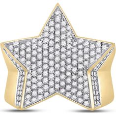 Revel in the charm of exquisite craftsmanship with this dazzling 10K Yellow Gold Star Statement Ring, a piece that embodies confidence, boldness, and unapologetic style. Designed for those who shine bright, this star-shaped ring is encrusted with 1.5 carats of pave-set round diamonds that catch the light from every angle, offering an unmistakable sparkle. Its wide band, crafted from luxurious 10K yellow gold, adds a striking contrast to the diamonds, ensuring that the star centerpiece stands out 15 Carat Diamond Ring, Star Centerpieces, Diamond Birthstone, Gold Statement Ring, Sparkling Rings, Diamond Star, Star Jewelry, Pave Ring, Pave Setting