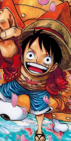 one piece is holding an umbrella and pointing it at the camera with his hand in front of him