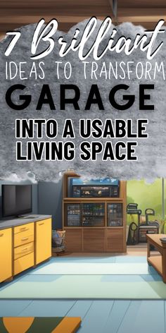 Illustration showcasing 7 Garage Conversion Ideas to transform your garage into a functional living space. Tv Garage Ideas, Remodel Garage Into Family Room, Convert Garage To Family Room, How To Make A Garage Into A Living Space, Garage Conversion To Office Space, Garage To Rec Room Conversion, Converted Garage Ideas Living Spaces, Garage To Sunroom Conversion, Diy Garage Bedroom Ideas