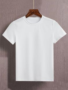 White Casual Collar Short Sleeve Fabric Plain  Embellished Slight Stretch Summer Boys Clothing White Plain T Shirt, Plain White Tshirt, White T Shirt Mockup, Tshirt Plain, White Tshirt Outfit, White Tshirt Mockup, Tshirt Png, T Shirt Branca, Grey Tshirt