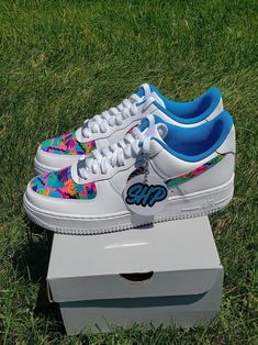 90 theme pattern on Nike Airforce 1's Multicolor Nike Air Force 1 For Streetwear, Retro Multicolor Custom Sneakers For Streetwear, Casual Multicolor Nike Air Force 1 For Streetwear, Nike Airforce 1, 90s Theme, Sneakers Athletic, Mason Jar Crafts, Nov 2, Jar Crafts