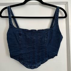 Size Xs. New Without Tags. Light Wash Fitted Denim Crop Top, Fitted Light Wash Denim Crop Top, Zara Fitted Cotton Crop Top, Blue Cropped Fitted Denim Top, Blue Fitted Cropped Denim Top, Fitted Cropped Blue Denim Top, Fitted Cotton Crop Top By Zara, Zara Fitted Cotton Denim Top, Zara Fitted Denim Blue Jeans