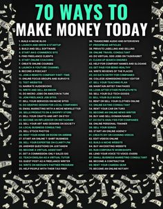 a poster with the words 70 ways to make money today written in green on it