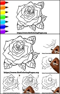 the instructions for how to draw a rose with colored pencils and crayons