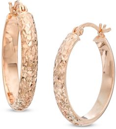 Zales Diamond-Cut Hoop Earrings in 14K Rose Gold Rose Gold Hoop Earrings With Shiny Finish, Rose Gold Hoop Earrings Shiny Finish, Rose Gold Shiny Hoop Earrings, Rose Gold Hoop Jewelry With Shiny Finish, 14k Rose Gold Fine Jewelry Hoop Earrings, 14k Rose Gold Hoop Earrings Fine Jewelry, 14k Rose Gold Hoop Earrings, Fine Jewelry Rose Gold Hoop Earrings For Anniversary, Luxury Rose Gold Diamond Cut Hoop Earrings