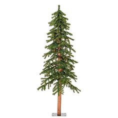 a tall christmas tree with lights on it's top and bottom branches, in front of a white background