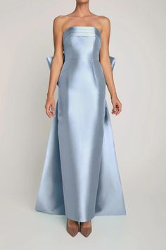 Camille Silk and Wool Column Gown with Removable Train | Over The Moon Lame Outfits, Tafta Dress, Fairytale Wedding Gown, Simple Satin, Plus Size Evening Gown, Satin Evening Gown, Bow Wedding Dress, Mini Wedding Dresses, Blue Silk Dress