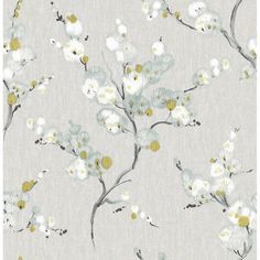 a wallpaper with white and yellow flowers on it