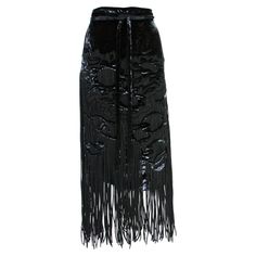 Tom Ford for Yves Saint Lauren Black Velvet Fringe Silk Skirt F/W 2001 Runway Collection French size 38 - US 6 The design of this skirt is extraordinary with the tassels being woven in and out of the crushed velvet. The back includes an attached cinch long tie, fully lined, side slit, concealed side seam zipper. Measurements: Length - 27 inches + 9 inches fringe, Waist - 30", Hip - 36". Made in France Excellent condition. Retail $4.395.00 Matching Leather Coat Available in Our Store. Fringe Runway, Runway Skirt, 2001 Runway, White Cotton Skirt, Velvet Fringe, Fringe Skirt, Velvet Skirt, Long Maxi Skirts, Black Fringe