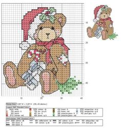 a cross stitch pattern with a teddy bear