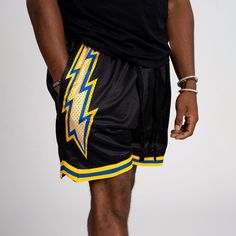 Combine your love of sports, streetwear and nostalgia by copping the Splash Bolts Basketball Shorts. Featuring a mesh construction for a comfortable and customized fit. Contrast trims keep these shorts looking straight fire and make them a stand out, on and off the court. Cop yours today!- Splash Bolts Basketball Shorts - Ultra-Comfortable, Silky Smooth Inner Lining- 5.5' Inseam- Elasticated Waistband- 100% Heavyweight Mesh Fabric- High Quality Sublimation - Premium Double-Knit Rib Leg Trim- Dee Short Nike, Black Splash, Hanging With Friends, Mesh Shorts, Basketball Shorts, Nice Shorts, Navy Blue Color, Mesh Bag, Double Knitting