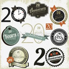 a set of twenty years anniversary badges and emblems