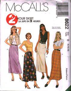 three women's skirts and one woman's blouse sewing pattern