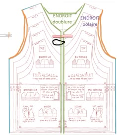 the front and back view of a vest with measurements for each section, including an additional pocket