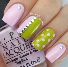 Green Manicure, Pink Nail Art Designs, Green Nail Art, Fall Nail Art Designs, Green Nail Designs, Manicure Gel, Green Nail, Pink Nail Art