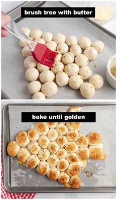 two pictures showing how to bake cookies with butter and then using a spatula