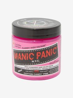 Ready to update your 'do? Try a new shade for summer! We think this one from Manic Panic would look stellar on you. Neon Cotton Candy Pink is a lovely  bright cool-toned pink hair dye. This shade glows under a black light  so we recommend using Cotton Candy Pink on hair that's been lightened to a very light level 9 blonde. Manic Panic Classic High Voltage hair dye is fortified with conditioner to add moisture AND act as a filler to pre-lightened hair. Semi-permanent  direct dye ready to use out of the jar  no developer needed. Manic Panic Cotton Candy Pink, Level 9 Blonde, Styles Wigs, Lightened Hair, Cotton Candy Hair, Pink Hair Dye, Temporary Hair Dye, Beauty Hair Color, Semi Permanent Hair Dye