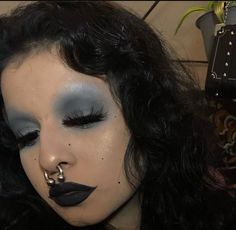 Black Eyeshadow Looks Goth, Alt Prom Makeup, Goth Makeup With Glasses, No Eyebrows Makeup Look, Whimsigothic Makeup, Work Makeup