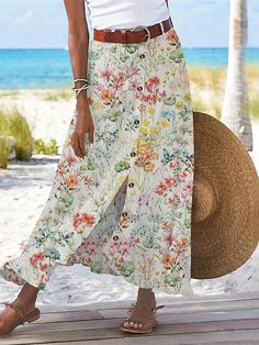 Cheap Maxi Skirts, Linen Skirts, High Waist Skirts, Skirt A Line, Linen Fashion, Skirts Midi High Waisted, Half Skirt, Floral Maxi Skirt, Linen Skirt