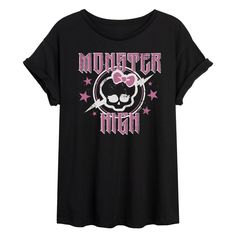 MH PINK SKULL - Adult OVERSIZED TEE - Celebrate the essence of Mattel's Monster High with officially licensed apparel featuring unique designs crafted exclusively by Hybrid Apparel. Each piece brings beloved characters, iconic imagery, and memorable moments to life, offering Monster High fans a one-of-a-kind way to showcase their passion. Emo Style T-shirt With Letter Print, Pink Cotton Emo T-shirt, Emo T-shirt With Character Print, Pink Emo Tops With Graphic Print, Pink Emo Top With Graphic Print, Edgy Pink Halloween Top, Trendy Pink Skull Print Top, Pink Emo Style Cotton T-shirt, Edgy Crew Neck T-shirt With Character Print