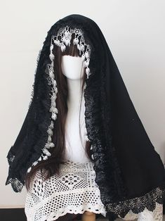 Lolita Accessories:Veil Nun Veil, Veil Aesthetic, Character Outfit Reference, Nun Halloween, Head Veil, Nun Outfit, Catholic Veil, Hat With Veil, Deer Girl