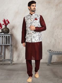 Designer Nehru jacket with Silk kurta pajama for groom & his friends & Family made from the finest fabric will make you feel like a king.you can customize it according to your measurement as the fitting make it more beautiful to wear.indian vest,vest with kurta,eid dress,eid kurta pyjama,diwali kurta pyjama,wedding kurta  COST INCLUDES JACKET WITH KURTA PYJAMA Kurta Pajama Wedding, Pajama Wedding, Kurta Pyjama With Jacket, Nehru Jacket For Men, Silk Churidar, Sangeet Outfit, Off White Jacket, Men's Ethnic Wear, Kurta Pyjama