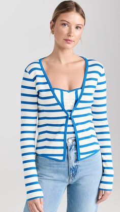 Favorite Daughter Slim Knitted Cardigan | Shopbop Favorite Daughter, French Blue, Marc Fisher, Knitted Cardigan, Knitwear Women, Stripes Pattern, Gq, Sweater Outfits, Ribbed Knit