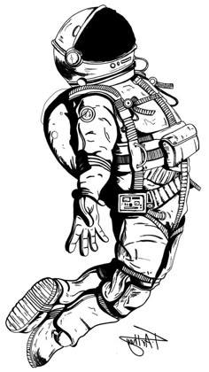 a black and white drawing of an astronaut