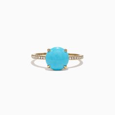 Effy 14K Yellow Gold Turquoise Diamond Ring, 1.40 TCW | effyjewelry.com Turquoise Ring With Gemstone Accents Fine Jewelry, Turquoise Fine Jewelry Ring With Gemstone Accents, Fine Jewelry Turquoise Ring With Oval Cabochon, Turquoise Rings With Gemstone Accents In Fine Jewelry Style, Blue Turquoise Ring With Center Stone, Turquoise Diamond Ring, Diamond Evil Eye Bracelet, Turquoise Diamond Rings, Multi Gemstone Bracelet