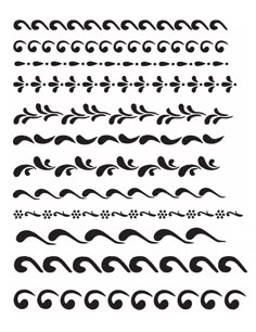 a set of black and white calligraphys with swirly lines on them, all in