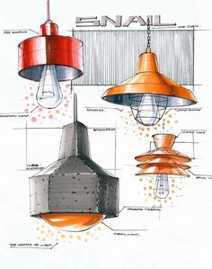 three different types of lights hanging from the ceiling