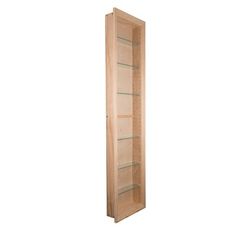 an empty wooden cabinet with glass shelves