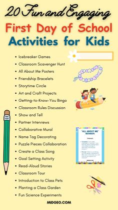 The first day of school is an exciting time for kids, full of anticipation and a mix of emotions. It sets the tone for the rest of the academic year, making it crucial to start off on a positive note. Incorporating fun and engaging activities can help students feel welcome, reduce anxiety, and build a sense of community in the classroom. To help ease the transition and make the first day memorable, here are 20 fun and engaging activities tailored for kids in preschool, kindergarten, 1st grade, 2nd grade, and 4th grade. It's back to school time, and you are probably looking for activities to do on the first day or in the first week! These fun welcome back to school activities will help teach classroom rules, procedures, and expectations to your upper elementary students. First Day Of School Lesson Plans, Fun First Day Of School Activities, Welcome Activity For Kids First Day, First Days Of School Activities, 1st Day Of School Activities, Welcome Back To School Activities, School Activities For Kids, Icebreakers For Kids