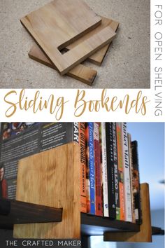 some books are stacked on top of each other with the words sliding bookends above them