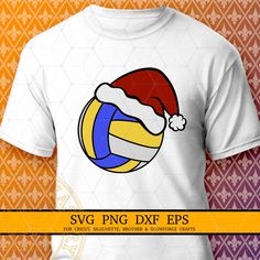 a t - shirt with a volleyball ball wearing a santa claus hat on the front