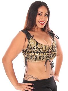 Embroidered Tribal Lace-Up Choli Top in Black | bellydance.com Renn Faire Costume, Belly Dance Clothes, Belly Dance Bra, Renn Faire, Dance Bras, Salsa Dress, Jazz Dance Costumes, Ballroom Dance Dresses, Belly Dance Costume